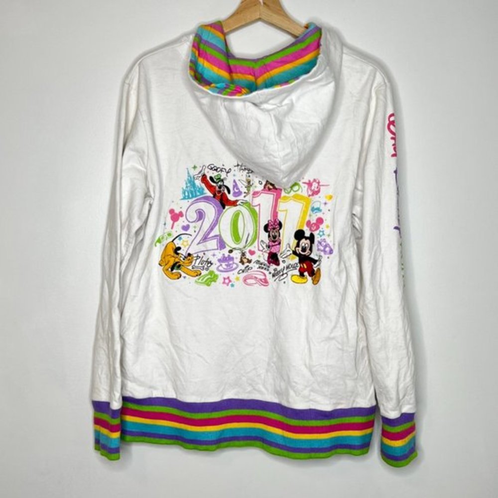 VTG Disney 2011 rainbow striped anniversary zip up hoodie sweatshirt XL